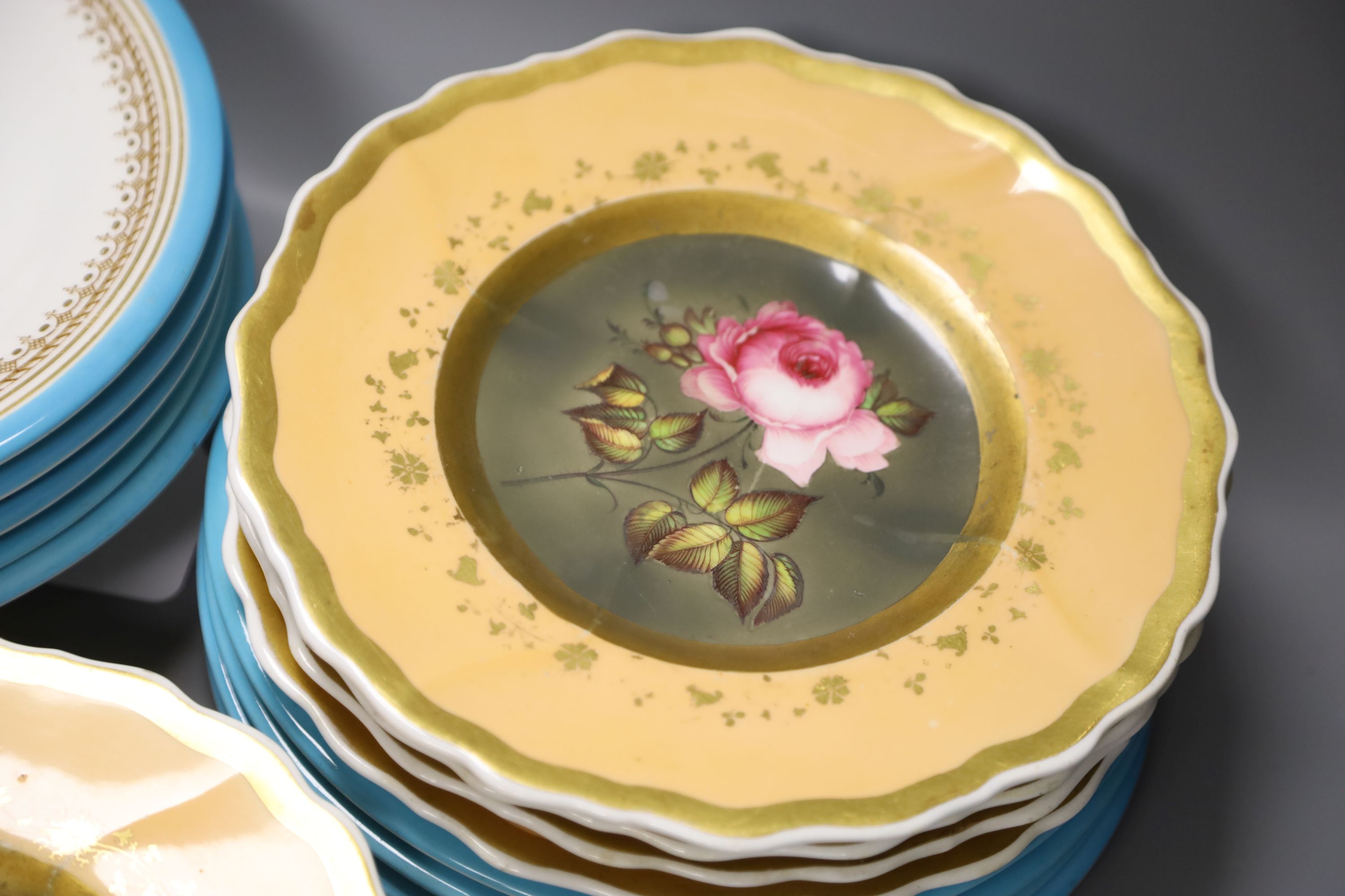 A 19th century Worcester botanical part dessert service ( 9-pce) and a Paris porcelain botanical part dessert service (9-pce, wear to g